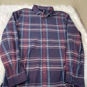 Lululemon Masons Peak Men's Plaid Shirt - Navy Burgundy XL